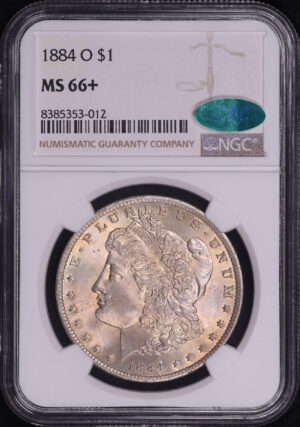 Obverse of this 1884-O Morgan Dollar NGC MS-66+ CAC – Gold Obverse Toning