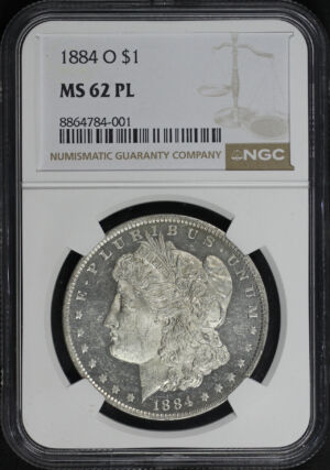 Obverse of this 1884-O Morgan Dollar NGC MS-62 PL