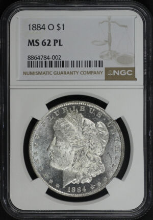 Obverse of this 1884-O Morgan Dollar NGC MS-62 PL