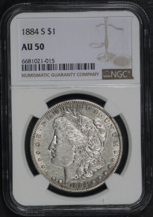 Obverse of this 1884-S Morgan Dollar NGC AU-50