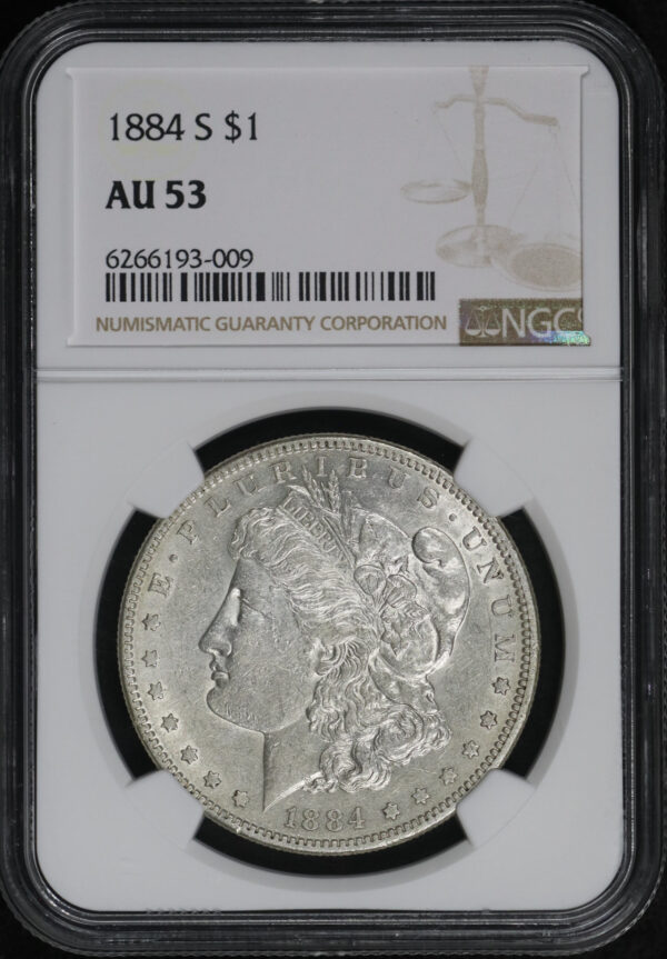 Obverse of this 1884-S Morgan Dollar NGC AU-53