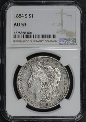 Obverse of this 1884-S Morgan Dollar NGC AU-53