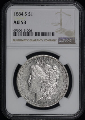 Obverse of this 1884-S Morgan Dollar NGC AU-53