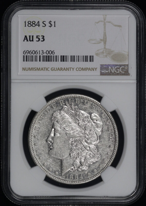 Obverse of this 1884-S Morgan Dollar NGC AU-53