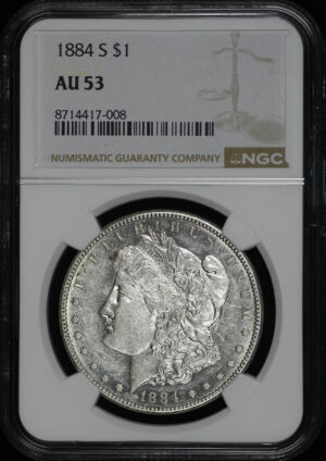 Obverse of this 1884-S Morgan Dollar NGC AU-53