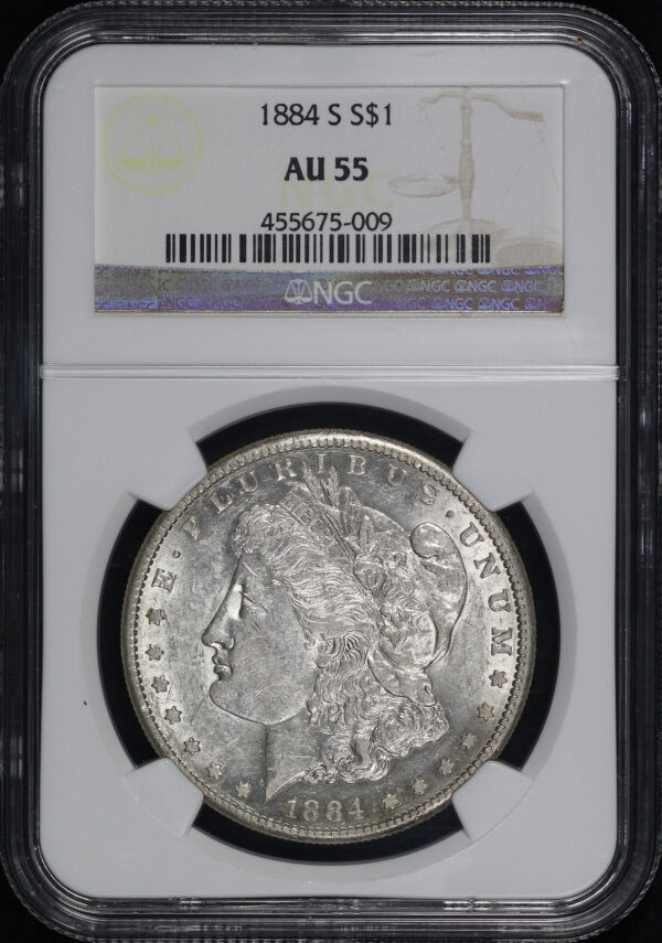 Obverse of this 1884-S Morgan Dollar NGC AU-55