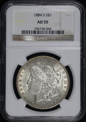 Obverse of this 1884-S Morgan Dollar NGC AU-55
