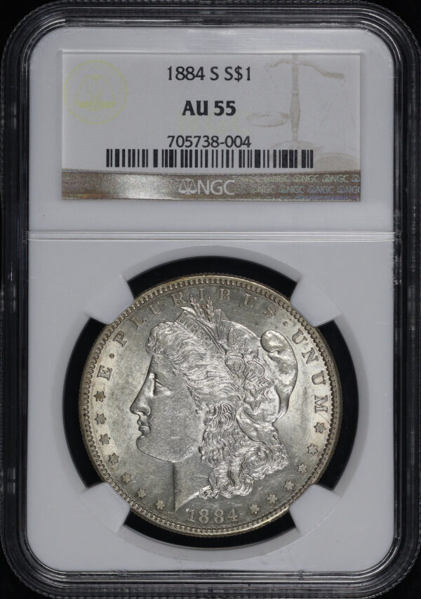 Obverse of this 1884-S Morgan Dollar NGC AU-55