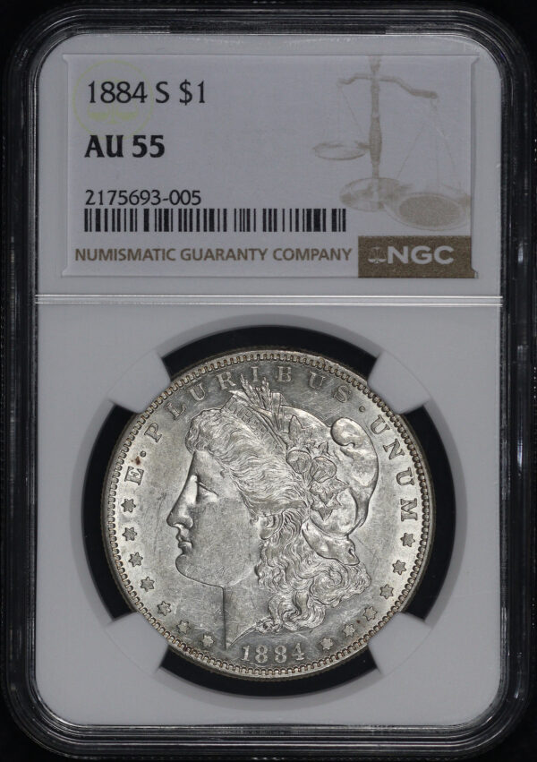 Obverse of this 1884-S Morgan Dollar NGC AU-55