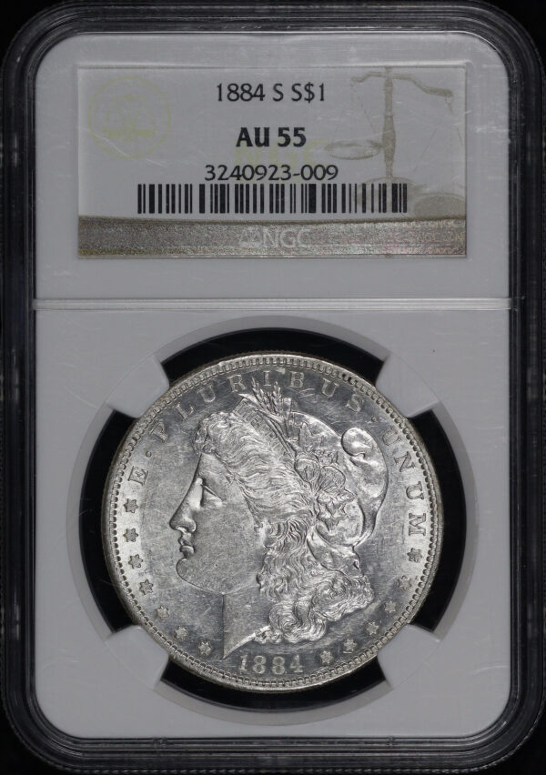 Obverse of this 1884-S Morgan Dollar NGC AU-55
