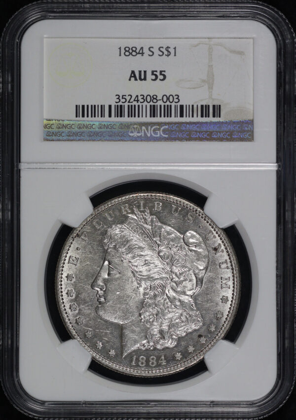 Obverse of this 1884-S Morgan Dollar NGC AU-55