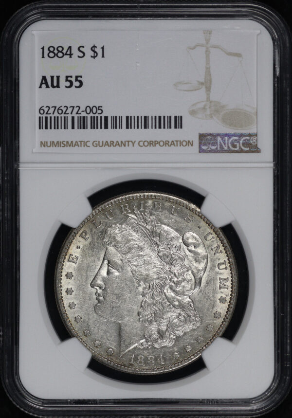 Obverse of this 1884-S Morgan Dollar NGC AU-55