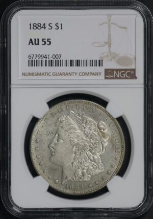 Obverse of this 1884-S Morgan Dollar NGC AU-55