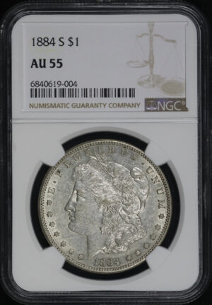 Obverse of this 1884-S Morgan Dollar NGC AU-55