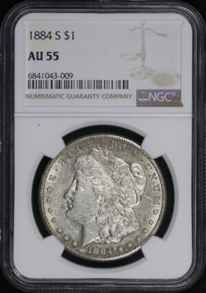 Obverse of this 1884-S Morgan Dollar NGC AU-55
