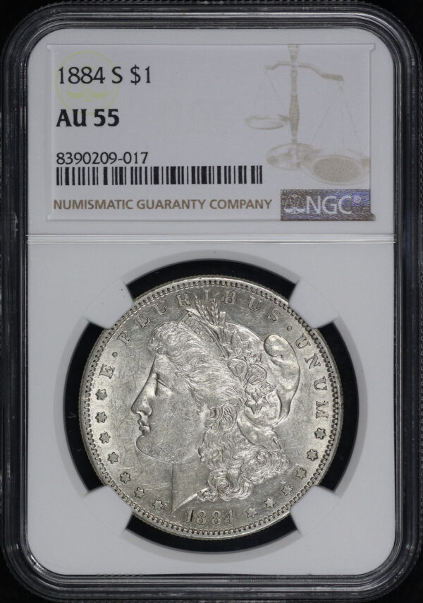 Obverse of this 1884-S Morgan Dollar NGC AU-55