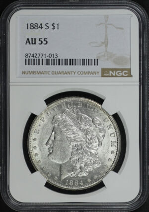 Obverse of this 1884-S Morgan Dollar NGC AU-55