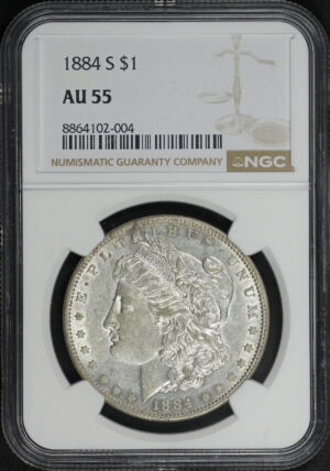 Obverse of this 1884-S Morgan Dollar NGC AU-55
