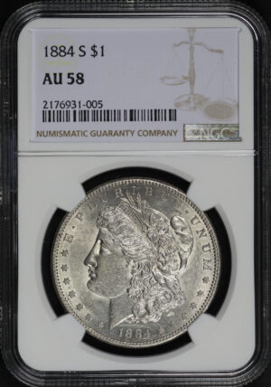 Obverse of this 1884-S Morgan Dollar NGC AU-58