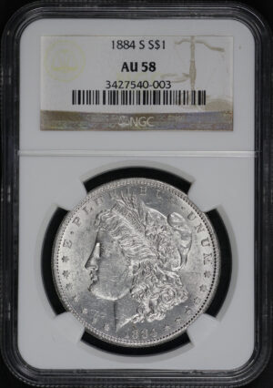 Obverse of this 1884-S Morgan Dollar NGC AU-58