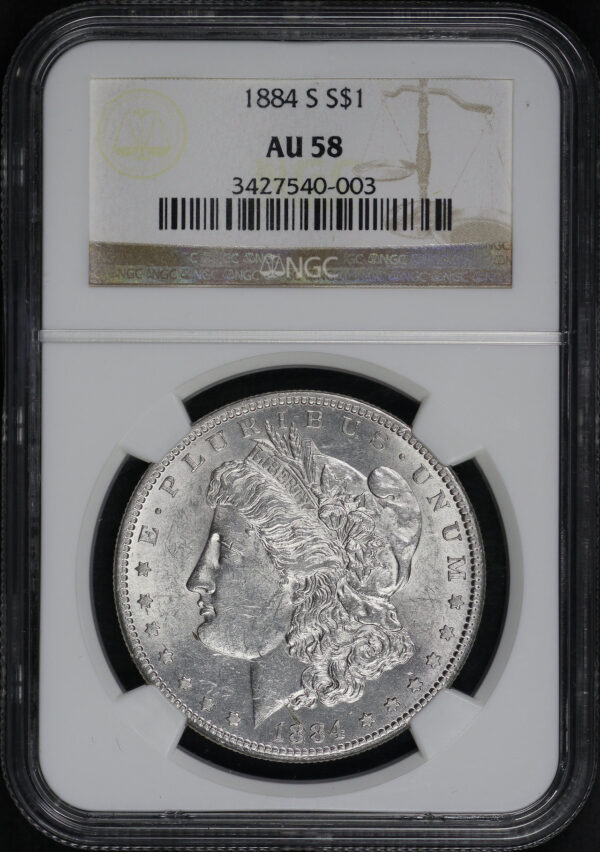 Obverse of this 1884-S Morgan Dollar NGC AU-58