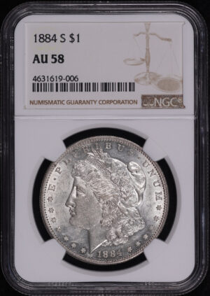 Obverse of this 1884-S Morgan Dollar NGC AU-58