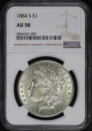 Obverse of this 1884-S Morgan Dollar NGC AU-58
