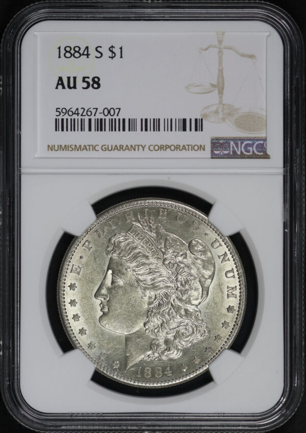 Obverse of this 1884-S Morgan Dollar NGC AU-58