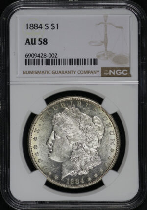 Obverse of this 1884-S Morgan Dollar NGC AU-58