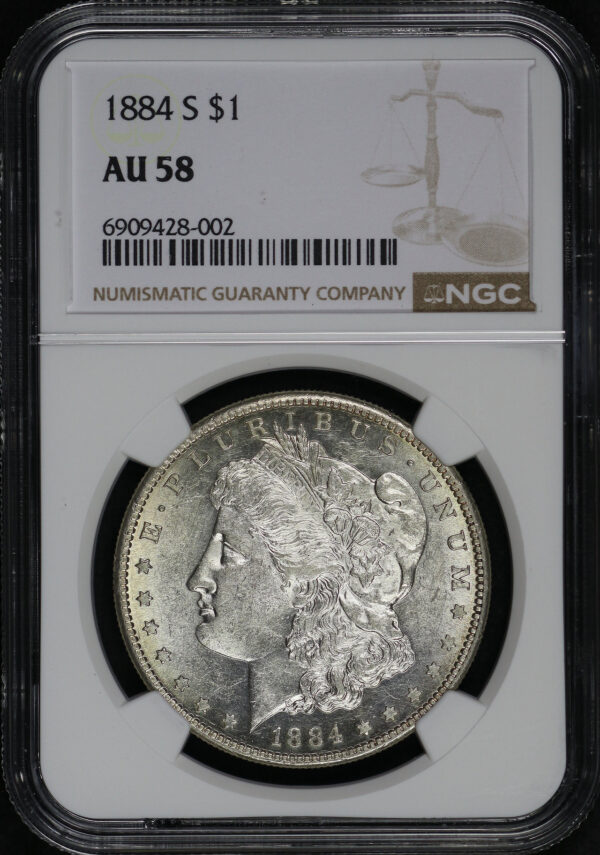 Obverse of this 1884-S Morgan Dollar NGC AU-58