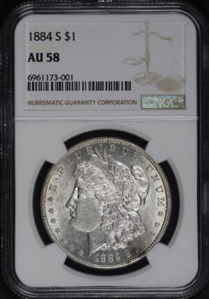 Obverse of this 1884-S Morgan Dollar NGC AU-58