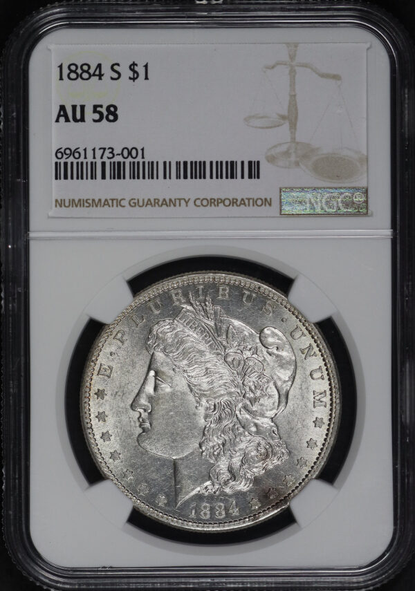 Obverse of this 1884-S Morgan Dollar NGC AU-58