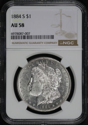 Obverse of this 1884-S Morgan Dollar NGC AU-58