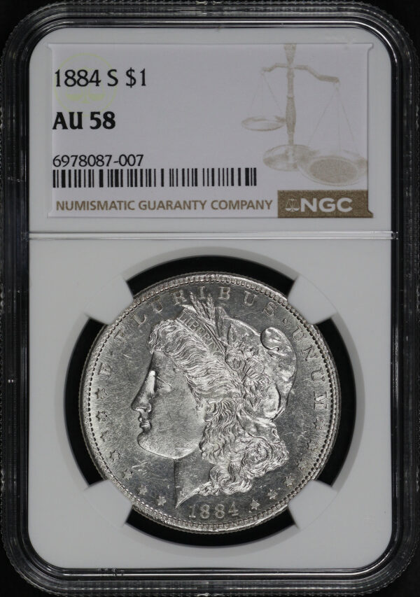Obverse of this 1884-S Morgan Dollar NGC AU-58