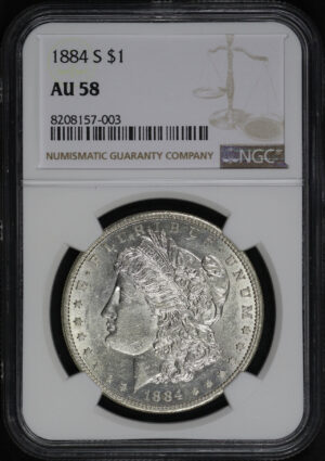 Obverse of this 1884-S Morgan Dollar NGC AU-58