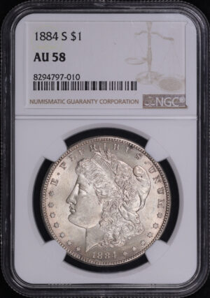 Obverse of this 1884-S Morgan Dollar NGC AU-58