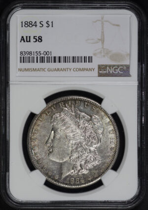 Obverse of this 1884-S Morgan Dollar NGC AU-58