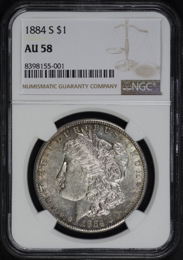 Obverse of this 1884-S Morgan Dollar NGC AU-58