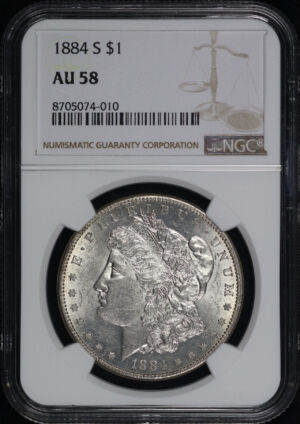 Obverse of this 1884-S Morgan Dollar NGC AU-58