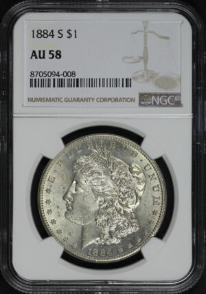 Obverse of this 1884-S Morgan Dollar NGC AU-58