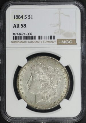 Obverse of this 1884-S Morgan Dollar NGC AU-58