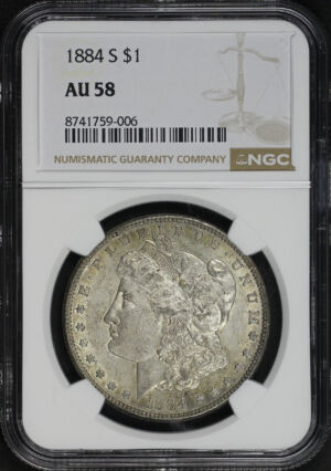 Obverse of this 1884-S Morgan Dollar NGC AU-58