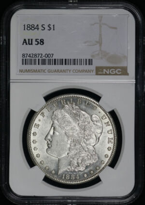 Obverse of this 1884-S Morgan Dollar NGC AU-58