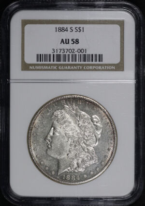 Obverse of this 1884-S Morgan Dollar NGC AU-58