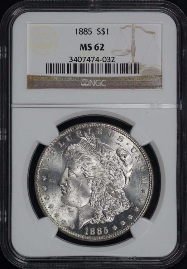 Obverse of this 1885 Morgan Dollar NGC MS-62