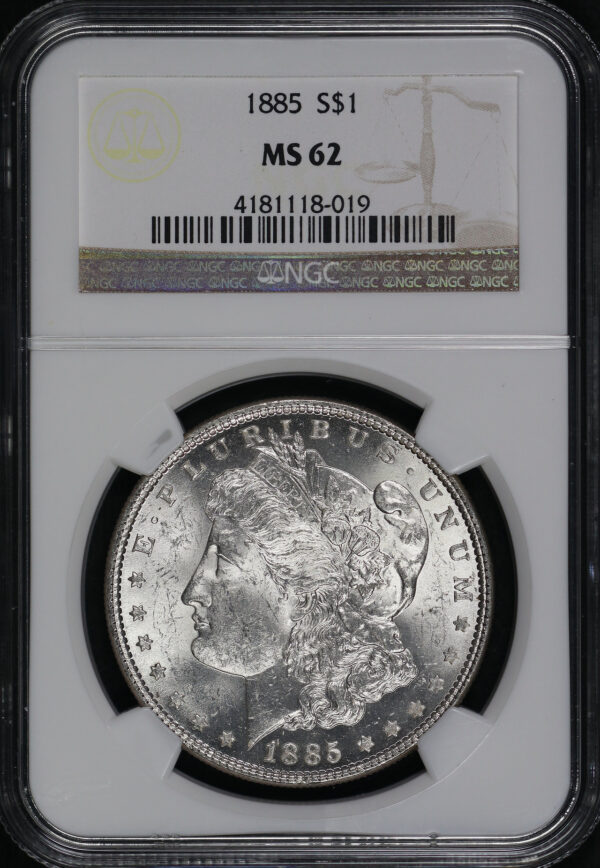Obverse of this 1885 Morgan Dollar NGC MS-62