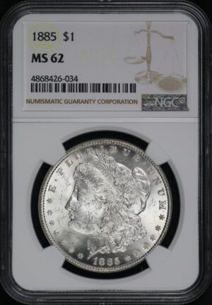 Obverse of this 1885 Morgan Dollar NGC MS-62