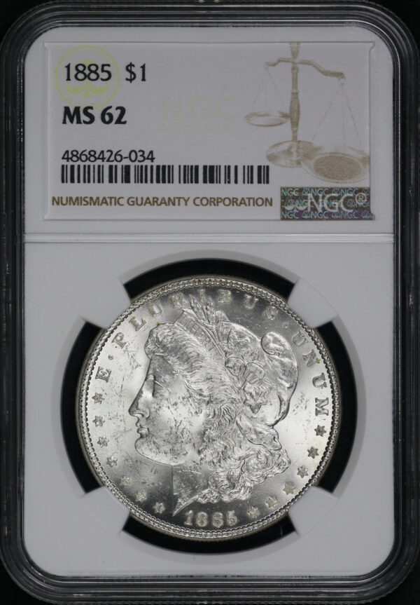 Obverse of this 1885 Morgan Dollar NGC MS-62