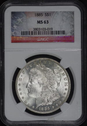 Obverse of this 1885 Morgan Dollar NGC MS-63