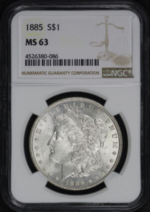 Obverse of this 1885 Morgan Dollar NGC MS-63